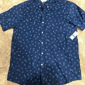 Men’s Izod dark blue palm tree button down shirt